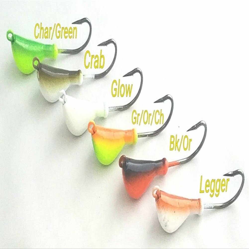 10 Painted 1oz "Banana" Blackfish Sheepshead Fluke Jig Head Ultra Point Lure bk/Orange