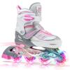 2PM SPORTS Cytia Pink Girls Adjustable Illuminating Inline Skates with Light up Wheels, Fun Flashing Beginner Roller Skates for Kids (Silver, Small - Little Kids (10C-12.5C US)) view 1