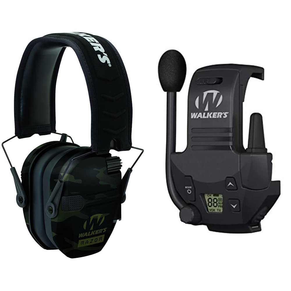 Walker's Game Ear GWP-RSEM-MCCG Gear Hearing Muff Multi Cam Black & Razor Walkie Talkie Handsfree Communication up to 3 Miles, Black