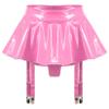Lejafay Women's PVC Leather Wet Look Flared Pleated Mini Skater Skirts with Garter Belt Clubwear Hot Pink Medium view 4
