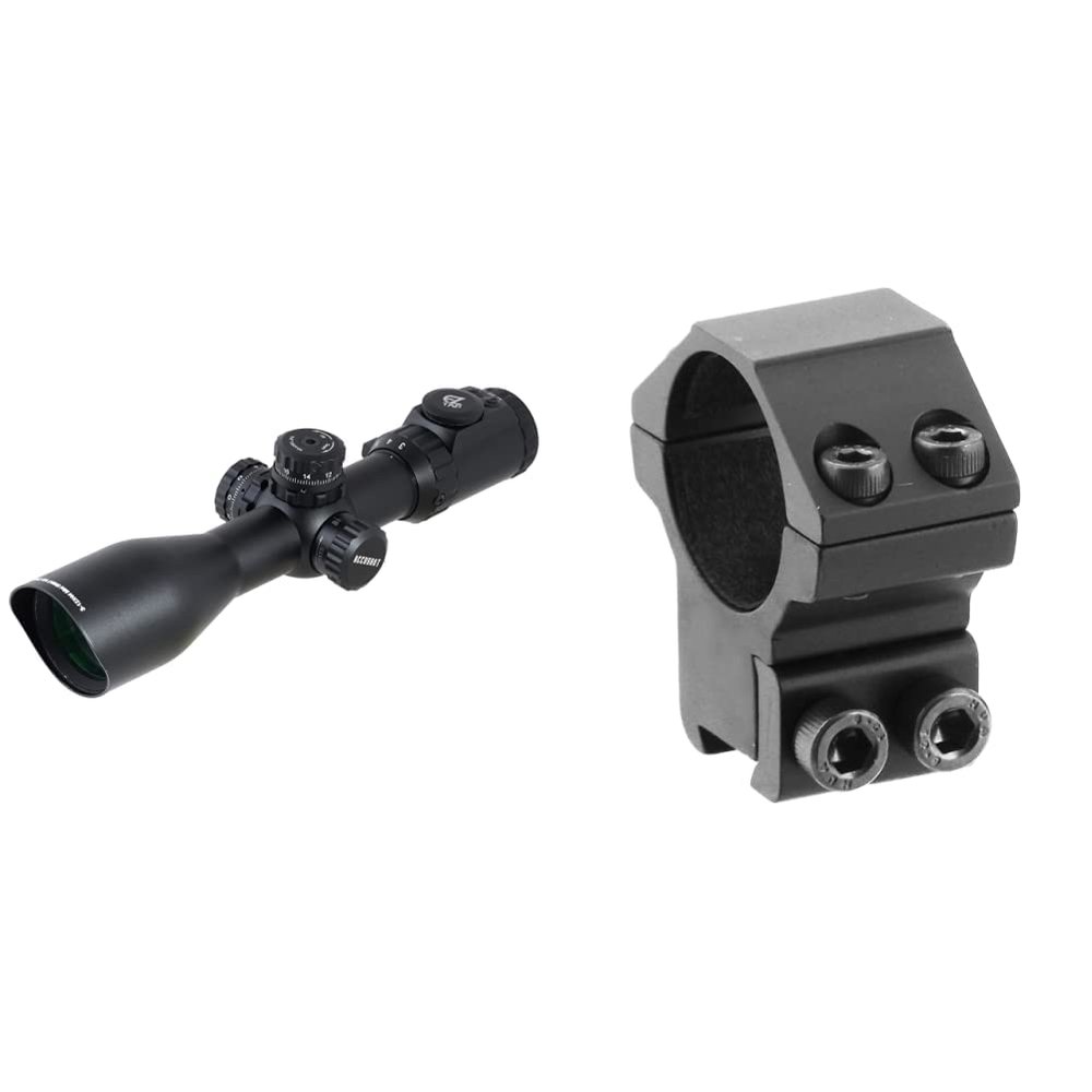 UTG 3-12X44 30mm Compact Scope, AO, 36-color Mil-dot, Rings , Black & Accu-Shot UTG 30mm/2PCs Medium Profile Airgun Rings w/Stop Pin , Black