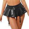 Hedmy Women Wet Look Pleated Vinyl Bodycon Mini Latex Skirt Tights Pencil Skirt Garter Belt Clubwear Black Medium view 1