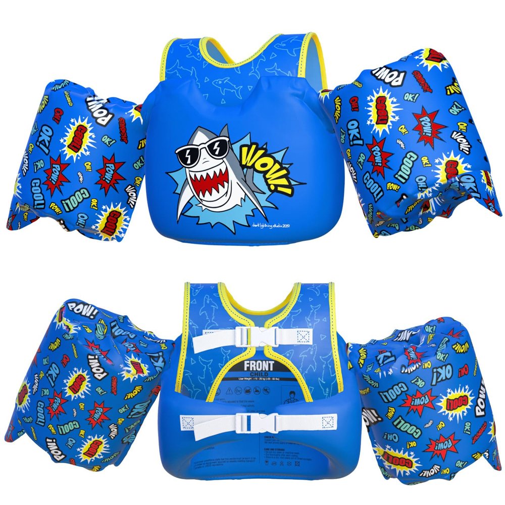 Dark Lightning Coast Guard Approved Toddler Swim Vest for Age 2/3/4/5/6/7 Years Old,Kids Life Jacket for 30-50 Pounds Children,Boys Toddler Pool Floaties Water Wings (Shark)