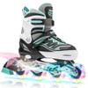2PM SPORTS Cytia Pink Girls Adjustable Illuminating Inline Skates with Light up Wheels, Fun Flashing Beginner Roller Skates for Kids (Mint, Medium - Big Kid (13C-3 US)) view 1