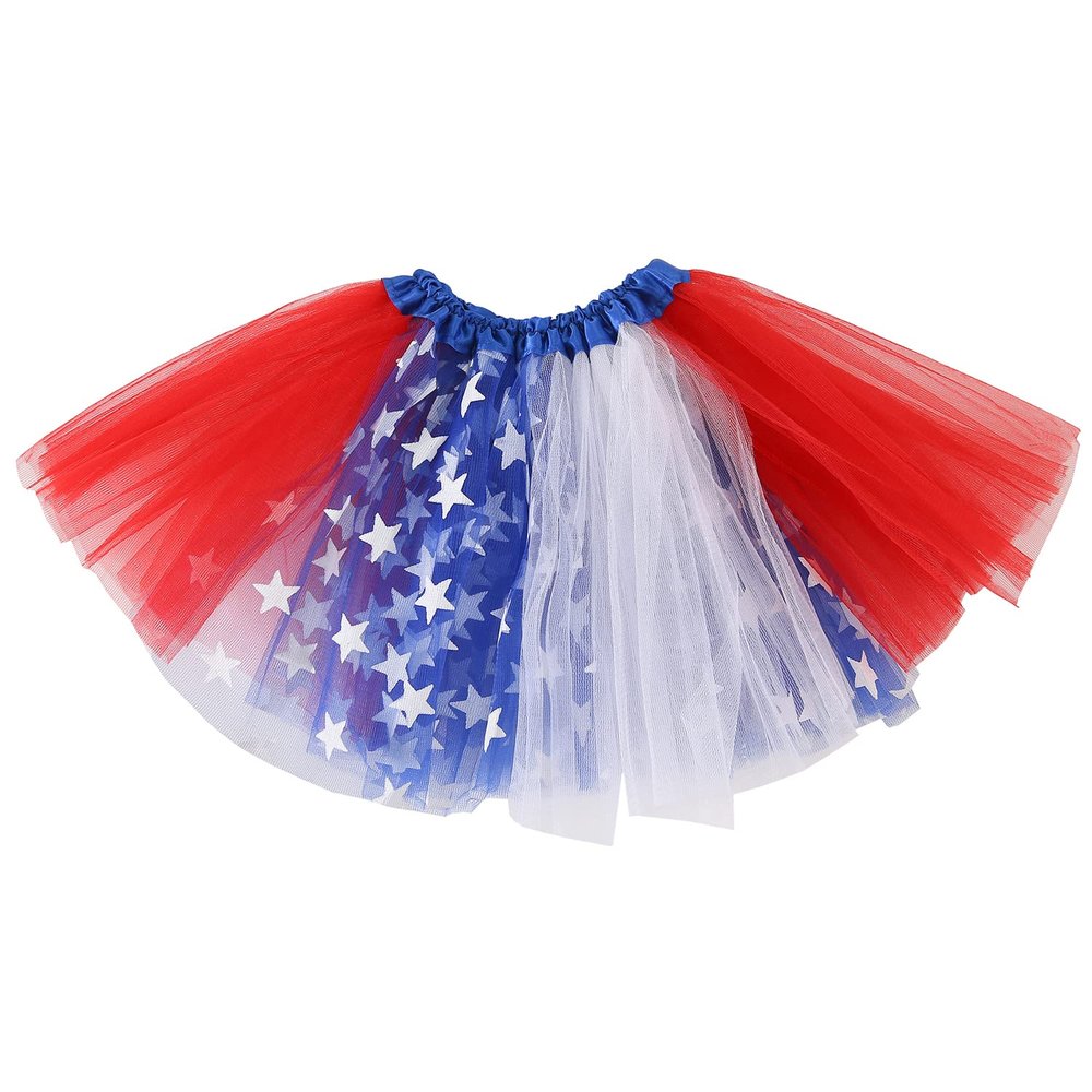 4th of July Tutu Tulle Skirt for Girls Women, Red White Blue Tutu Skirt Kids Adult Independence Day Patriotic Costume Unisex (US, Alpha, Large, American -B)