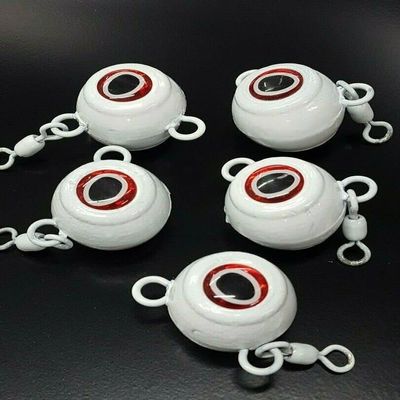 5 "Fluke" Ball Halibut Flounder Sinker Weight Lure 1/0 Rosco Swivel - White 8 oz