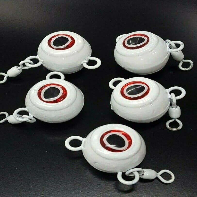 5 "Fluke" Ball Halibut Flounder Sinker Weight Lure 1/0 Rosco Swivel - White 8 oz