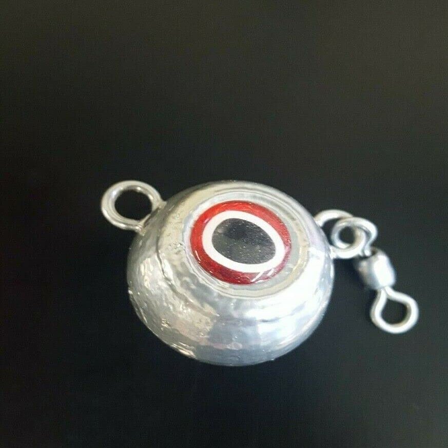 5 "Fluke" Ball Halibut Flounder Sinker Lure 1/0 Rosco Swivel-Powder Paint Chrome 6 oz