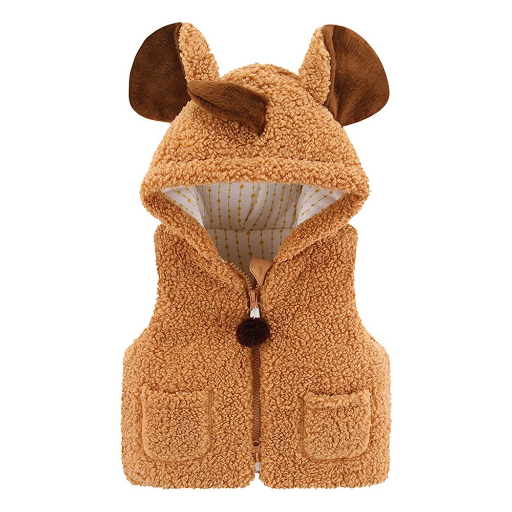 Toddler Kids Baby Girls Boys Solid Outdoor Vest Hooded Windproof Coat Children Cotton Cute Warm (Coffee#23, 1-2 Years)