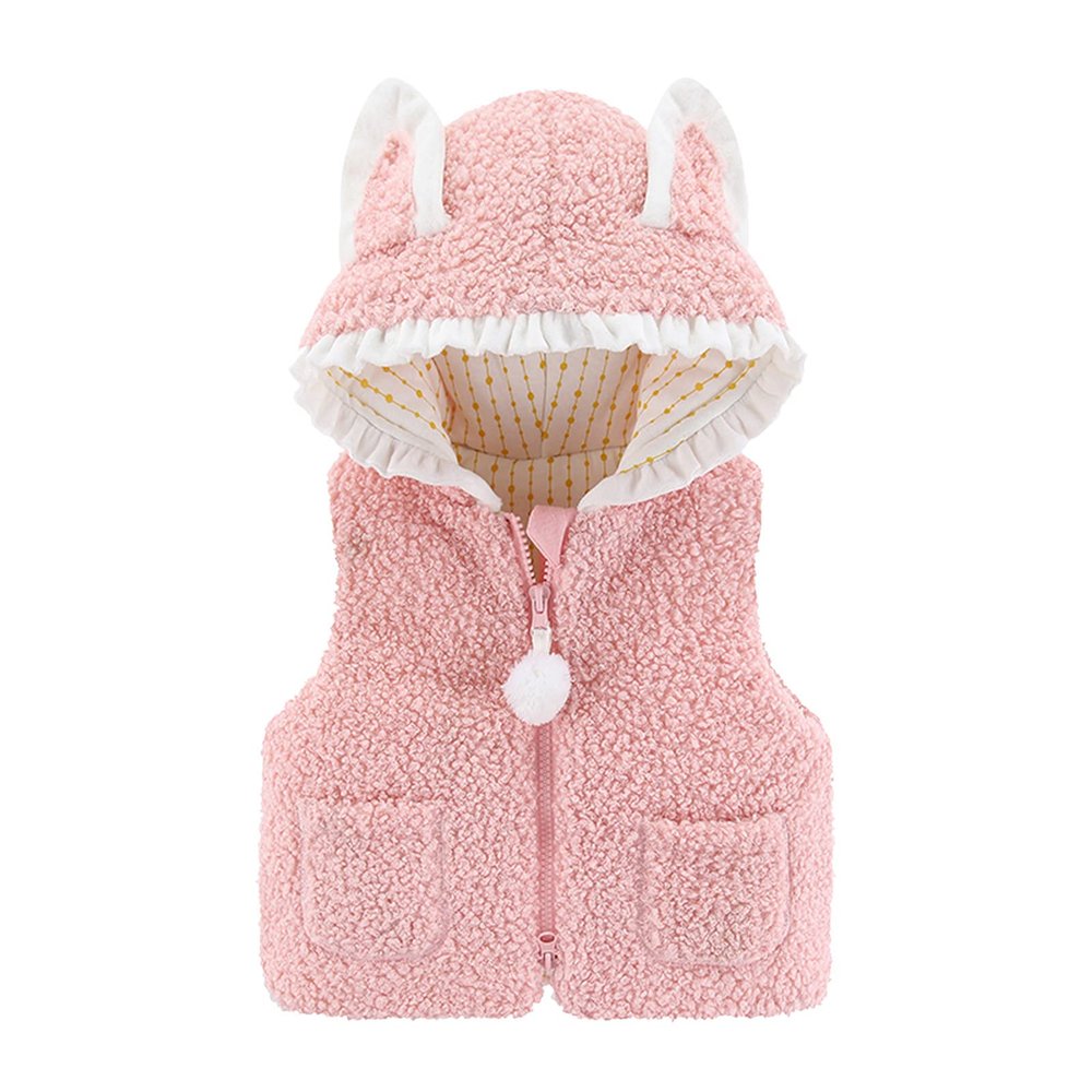 Toddler Kids Baby Girls Boys Solid Outdoor Vest Hooded Windproof Coat Children Cotton Cute Warm (Pink#23, 9-12 Months)