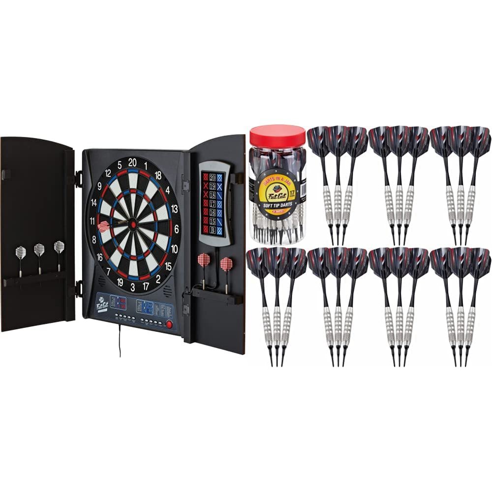 Fat Cat Mercury Electronic Dartboard + Cabinet Set with Soft Tip Darts