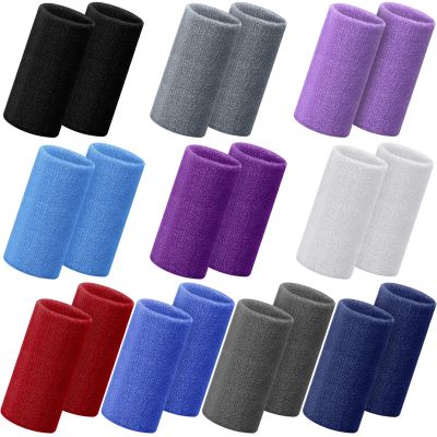 Lenwen 4 Inch Wrist Sweat Bands for Men Women Absorbent Tennis Wristbands Cotton Terry Cloth Sports Wrist Sweatbands for Tennis Basketball Football Running Gym Workout(Classic Color)