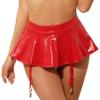 Linjinx Short Mini Skirts for Women Faux Leather Liquid 4 Garter Straps Metal Clips Ruffle Skirt Red X-Large view 2
