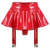 Linjinx Short Mini Skirts for Women Faux Leather Liquid 4 Garter Straps Metal Clips Ruffle Skirt Red X-Large view 4