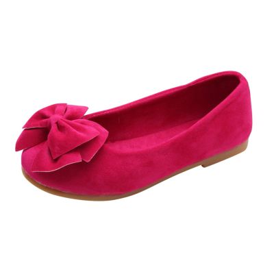 Baby Bowknot Soft Shoes Solid Kid Single Children Student Dance Princess Girls Baby Shoes Toddler Floor Socks (Hot Pink, 9.5 Little Kid)