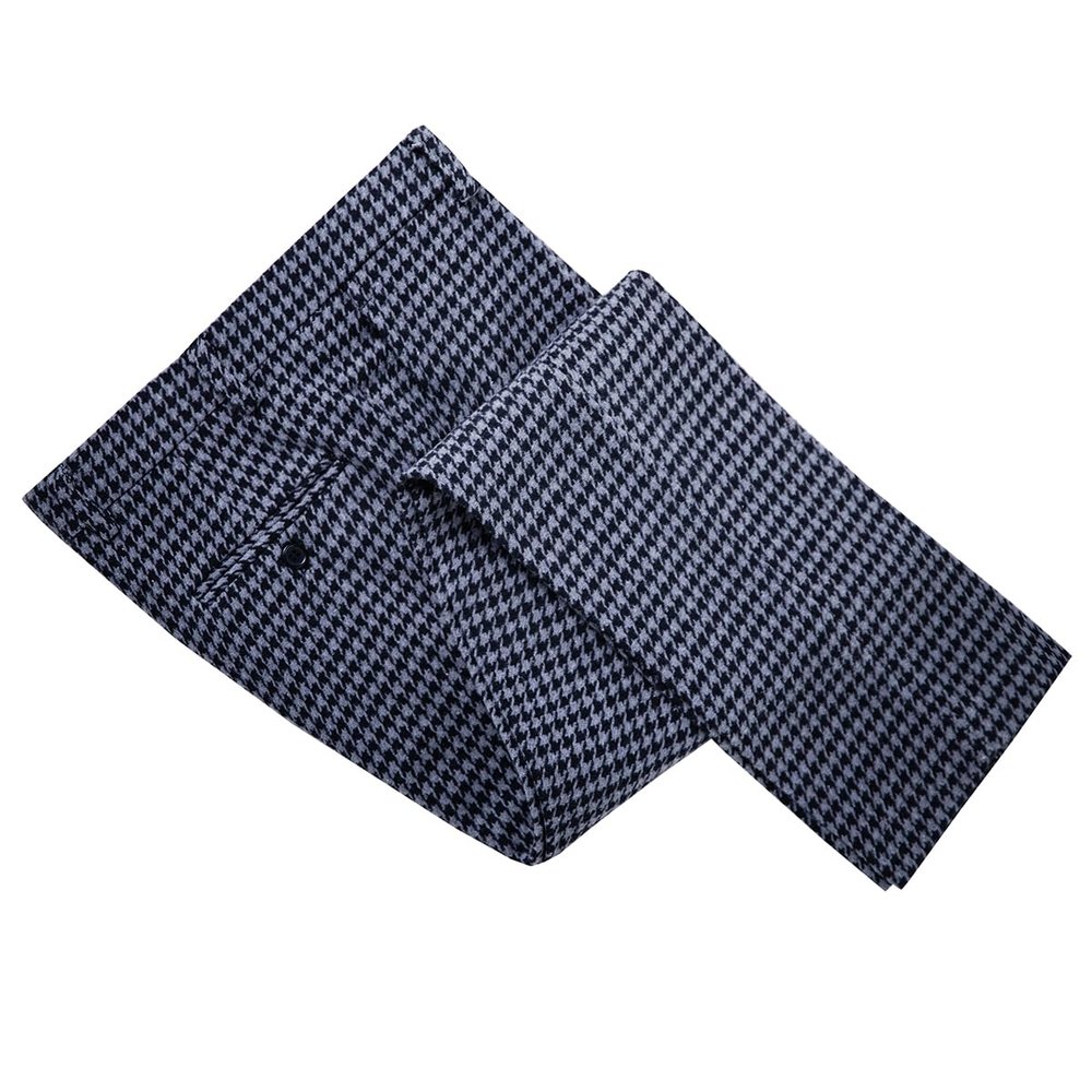 Black Tweed Plaid Trousers Men Casual Pants Wool Formal Suit Pants Men Grey 29W x 32L