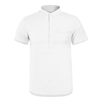 JEsilunmaMY Men's Pocket Cotton Linen Henley T-Shirt Casual Short Sleeve V Neck Beach Tee Shirt Loose Hippie Henley Shirts (US Size XXL Asia 3XL,White)
