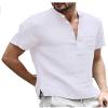 JEsilunmaMY Men's Pocket Cotton Linen Henley T-Shirt Casual Short Sleeve V Neck Beach Tee Shirt Loose Hippie Henley Shirts (US Size XXL Asia 3XL,White) view 2