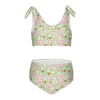 Aflyko Fruit Girls' Swimwear Avocado Pink Heart Cartoon 2-Piece Bikini Set Beachwear 3-10T