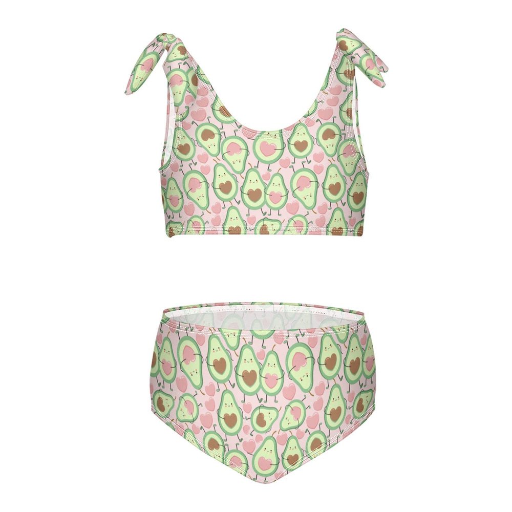 Aflyko Fruit Girls' Swimwear Avocado Pink Heart Cartoon 2-Piece Bikini Set Beachwear 3-10T
