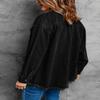 Vetinee Women's Country Outfits for Women Oversized Boyfriend True Black Front Button Up Frayed Raw Hem Long Sleeve Pockets Denim Jean Jacket Shacket Medium Size 8 Size 10 view 2