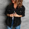 Vetinee Women's Country Outfits for Women Oversized Boyfriend True Black Front Button Up Frayed Raw Hem Long Sleeve Pockets Denim Jean Jacket Shacket Medium Size 8 Size 10 view 3