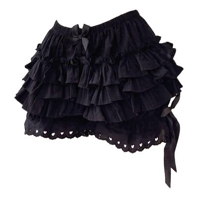 ACSUSS Womens Tiered Frilly Bloomers Shorts Bowknot Ruched Culottes Maid Cosplay Ruffled Panties for Halloween Black XX-Large