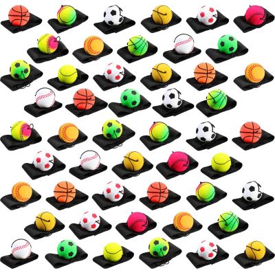 Skylety 36 Pcs Wrist Return Ball on a String 1.85'' Rebound Sport Ball with Elastic Strap and String, Basketball Baseball Soccer Tennis Wristband Toy for Teens Adults Gifts, Wrist Exercise or Play