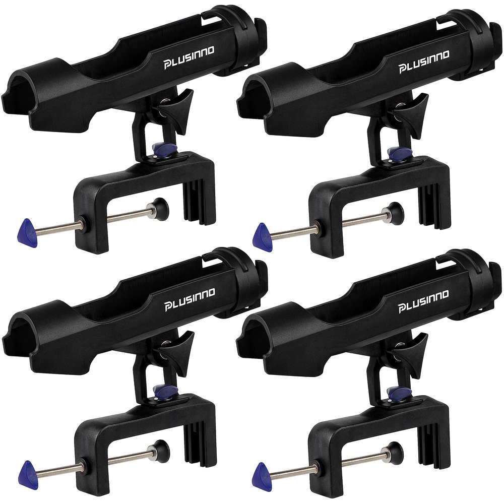 PLUSINNO Fishing Boat Rods Holder Large Clamp Opening 360 Degree Adjustable Fishing Rod Racks Folding Holder