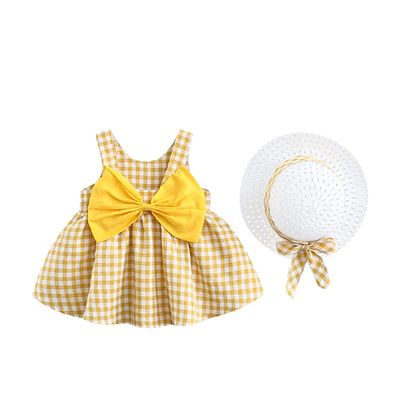 Baby Toddler Summer Tutu Dress Rainbow Floral Polka Dot Spring Tea Party Sundress Birthday Cake Smash Outfits Backless Bow Plaid Easter Dress Boho Hawaiian Beachwear Yellow + White 18-24 Months