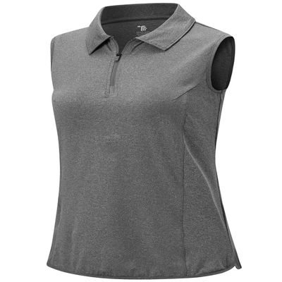 BGOWATU Women's Sleeveless Golf Polo Shirts Quarter Zip Tennis Workout Tank Tops with Collar UV Protection Dry Fit Dark Gray XL