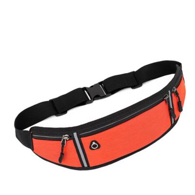 ANXTO Universal Running belt with Extender, Runner Waist Pack with 3 Pockets, Hiking Travel Camp Running Workout Belt Bag, Reflective No Bounce Black Fanny Pack for Women Men (Orange)