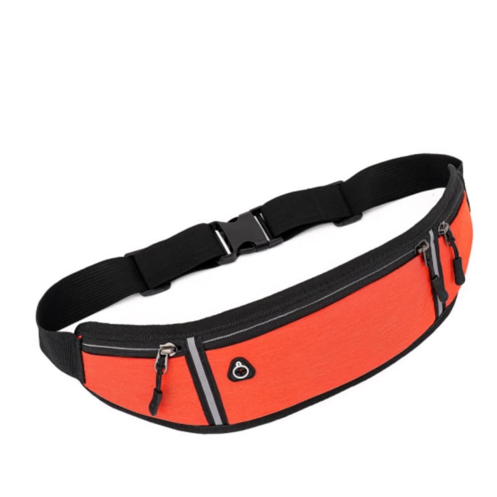 ANXTO Universal Running belt with Extender, Runner Waist Pack with 3 Pockets, Hiking Travel Camp Running Workout Belt Bag, Reflective No Bounce Black Fanny Pack for Women Men (Orange)