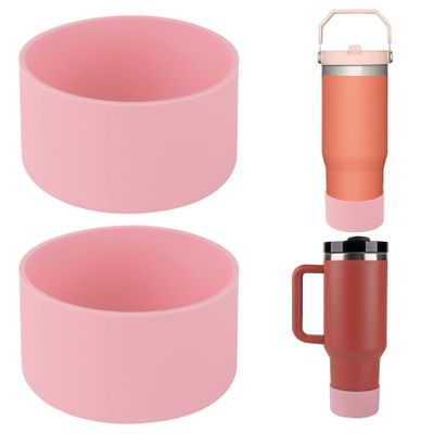 Silicone Bumper Boot for Stanley Quencher H2.0 40 oz 30 oz Tumbler with Handle & Stanley IceFlow 20oz 30oz, Protective Water Bottle Bottom Sleeve Cover, Tumbler Accessories (Pink)