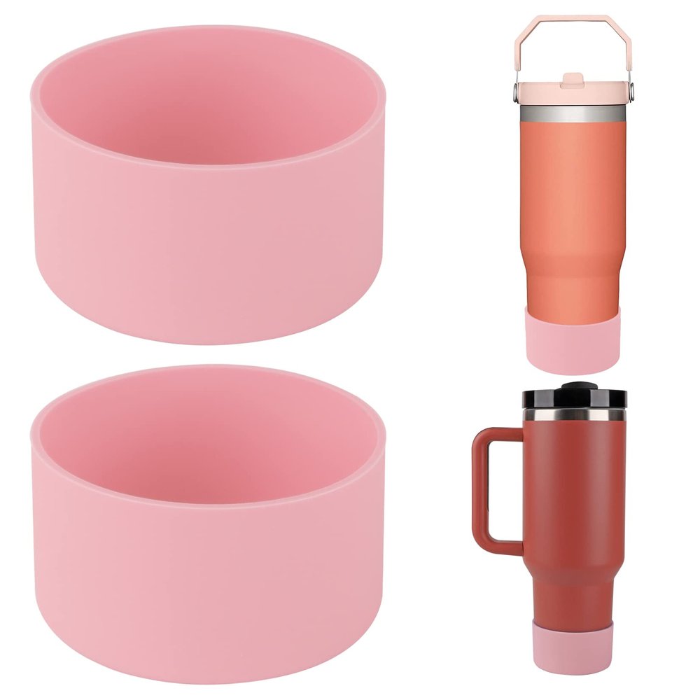 Silicone Bumper Boot for Stanley Quencher H2.0 40 oz 30 oz Tumbler with Handle & Stanley IceFlow 20oz 30oz, Protective Water Bottle Bottom Sleeve Cover, Tumbler Accessories (Pink)