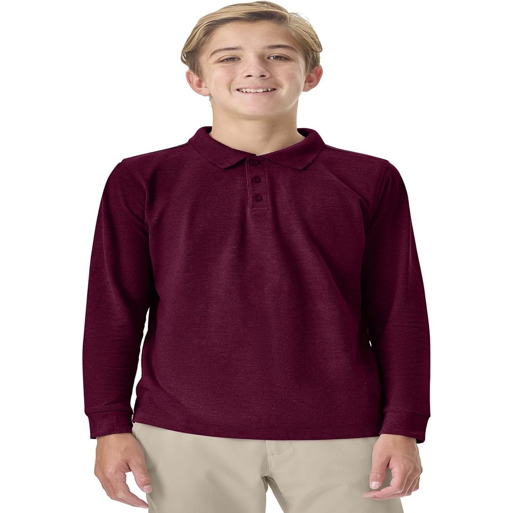 Classroom Uniforms Long Sleeve Pique Polo T-Shirt for Men and Women CR835X, 2XL, Burgundy