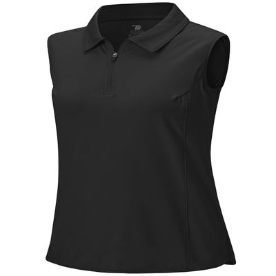 BGOWATU Women's Sleeveless Golf Polo Shirts Quarter Zip Tennis Workout Tank Tops with Collar UV Protection Dry Fit Black XL