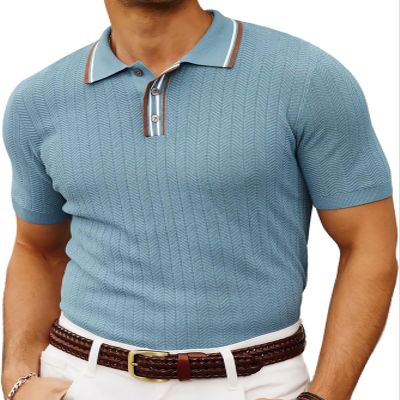 PJ PAUL JONES Men's Knitted Polo Shirts Short Sleeve Classic Fitted Textured Polo Sweaters Italian Knitwear for Movie Blue XL
