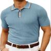 PJ PAUL JONES Men's Knitted Polo Shirts Short Sleeve Classic Fitted Textured Polo Sweaters Italian Knitwear for Movie Blue XL view 1