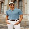 PJ PAUL JONES Men's Knitted Polo Shirts Short Sleeve Classic Fitted Textured Polo Sweaters Italian Knitwear for Movie Blue XL view 2