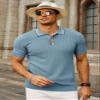 PJ PAUL JONES Men's Knitted Polo Shirts Short Sleeve Classic Fitted Textured Polo Sweaters Italian Knitwear for Movie Blue XL view 3