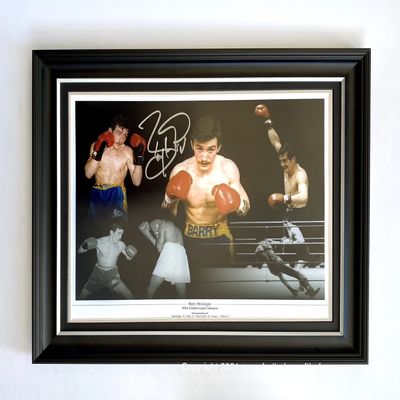 Barry McGuigan Hand Signed Autograph Boxing Memorabilia Montage Photo In Luxury Handmade Wooden Display & Certificates of Authenticity