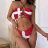 Linkasi Denmark Flag Women's Sexy Open Back Thong Bikini Ties Side Bottom Triangle Bikini Swimsuit view 2