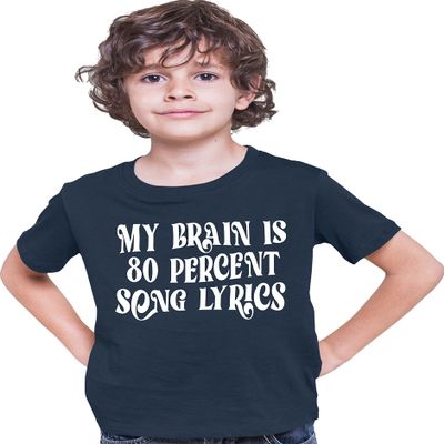 Large Navy Blue Youth My Brain is 80% Song Lyrics Funny Gift Idea T-Shirt