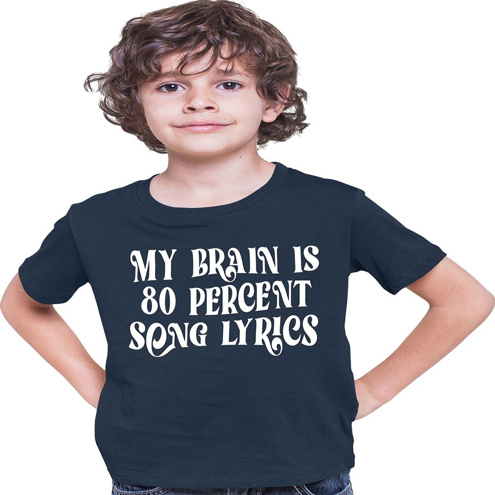 Large Navy Blue Youth My Brain is 80% Song Lyrics Funny Gift Idea T-Shirt