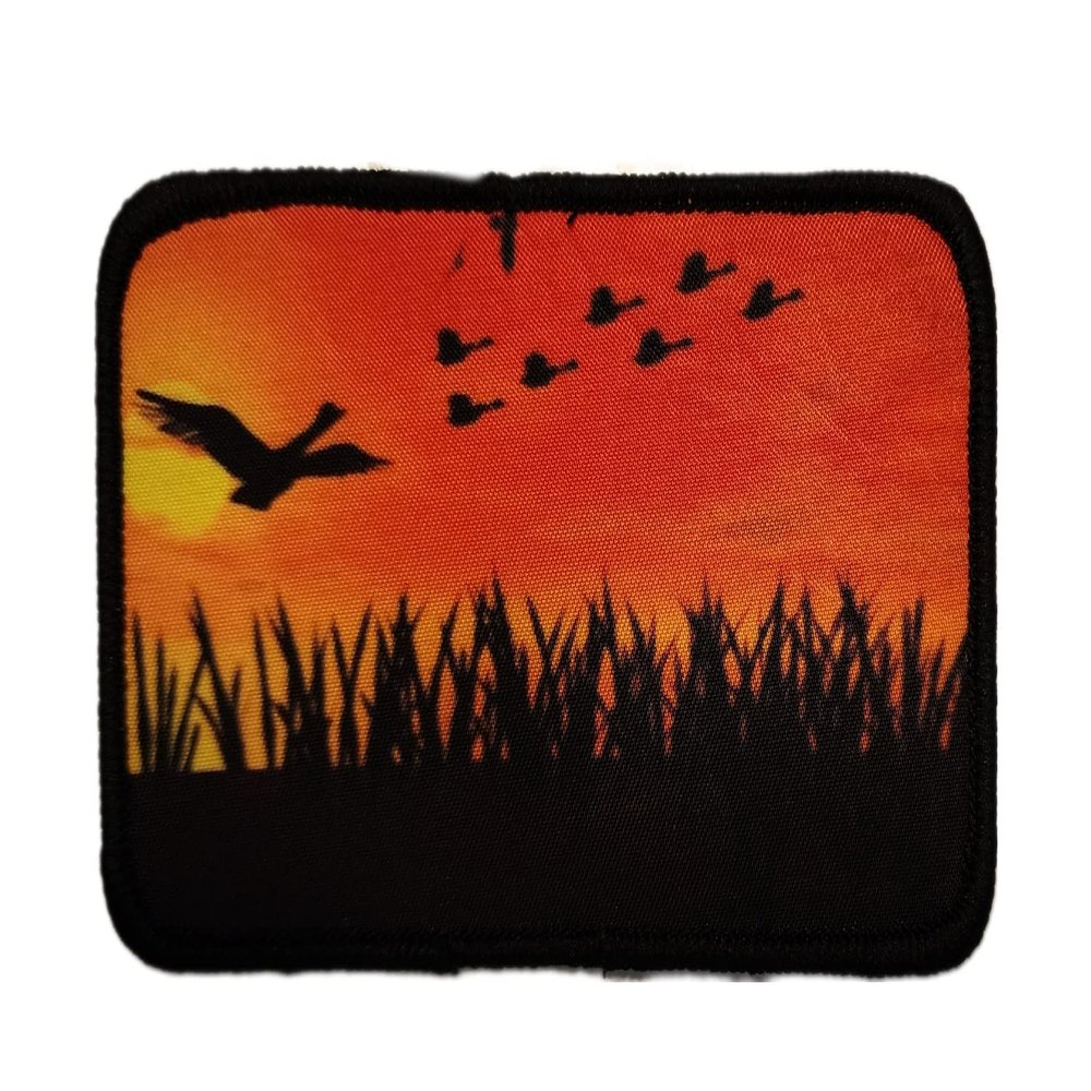 ThatsRad Fishing Sew On Patch Hunting Duck Fly Fisherman Deer Outdoors (Geese Sunset)