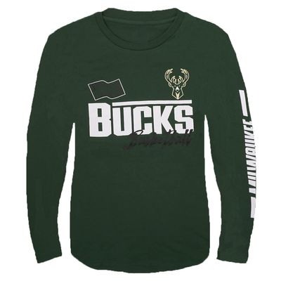 Outerstuff Milwaukee Bucks Youth Size Race Time Team Logo Long Sleeve T-Shirt (X-Large) Green