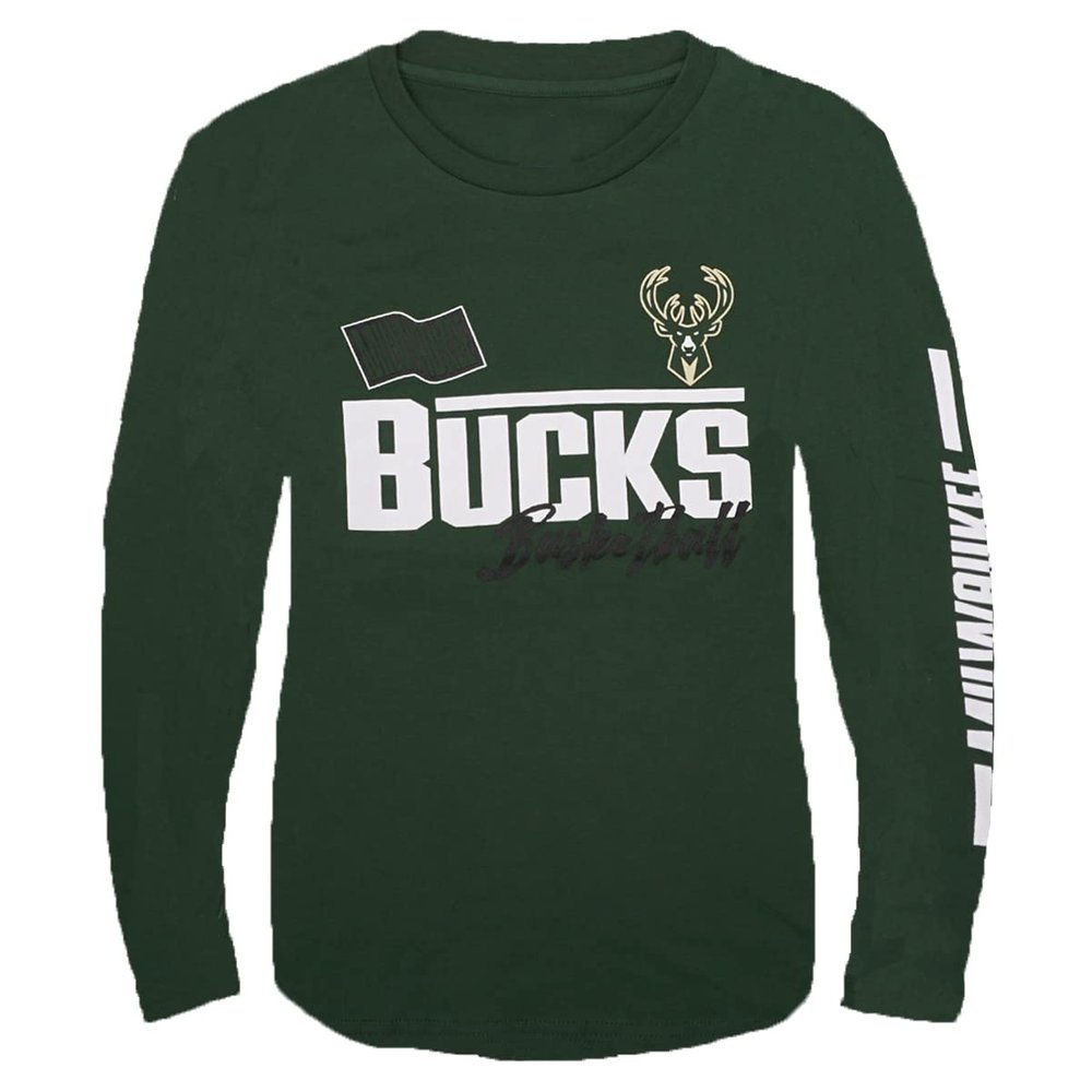 Outerstuff Milwaukee Bucks Youth Size Race Time Team Logo Long Sleeve T-Shirt (X-Large) Green