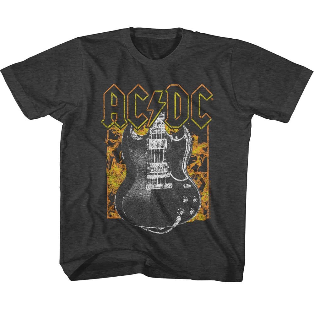 ACDC T Shirt Logo Fire & Guitar Smoke Youth Short Sleeve T Shirts Classic Rock Vintage Style Graphic Tees