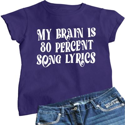 3X-Large Purple Women My Brain is 80% Song Lyrics Funny Gift Idea T-Shirt